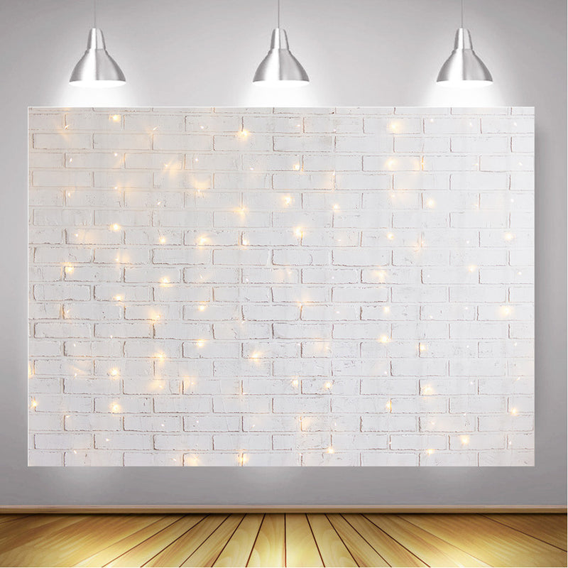 Photography White Brick Wall Background for Photocall Flashing Glitter Lights Children Baby Birthday Portrait Photo Backdrop