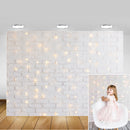 Fondo de fotografía de pared de ladrillo blanco para sesión fotográfica, luces brillantes parpadeantes, retrato de cumpleaños de niños y bebés, telón de fondo para fotografía