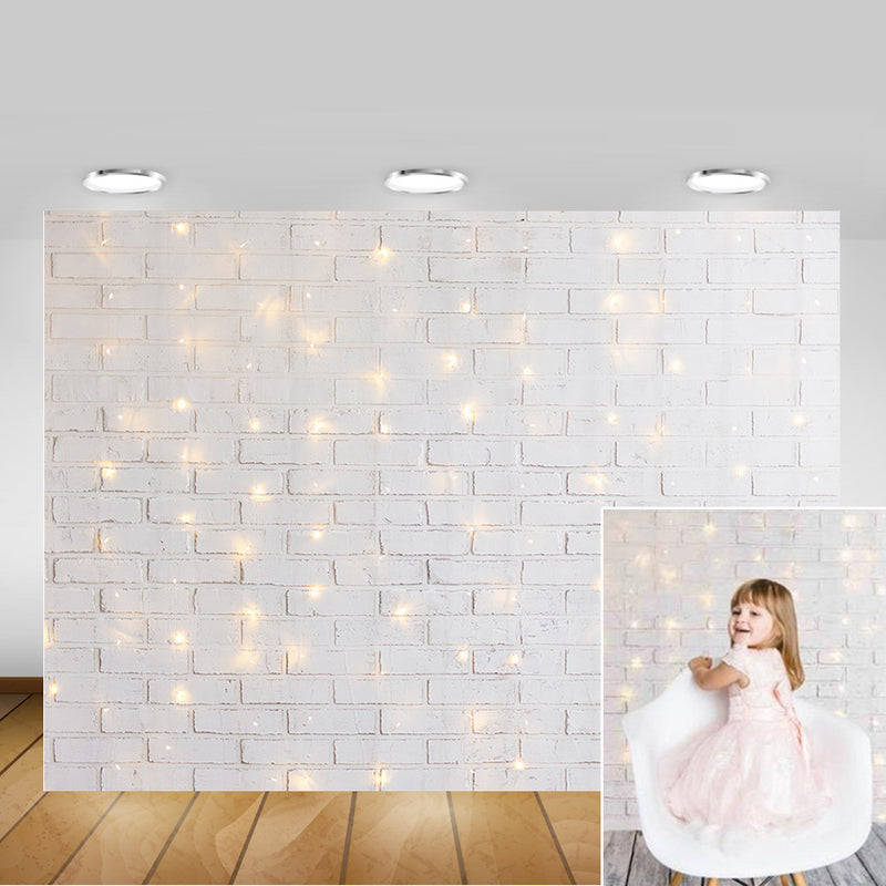 Photography White Brick Wall Background for Photocall Flashing Glitter Lights Children Baby Birthday Portrait Photo Backdrop