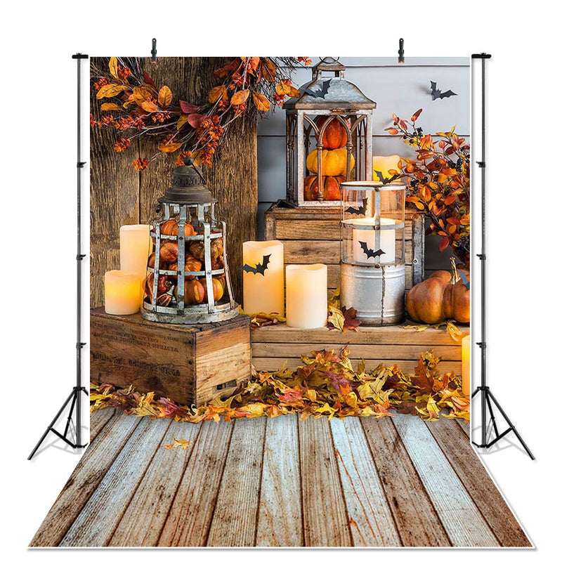 Thanksgiving Photography backdrop autumn halloween pumpkin background for photo studio Maple leaf fall candle wood floor background for photo