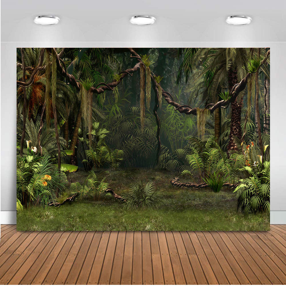 Spring Photography backdrop enchanted forest jungle background for photo studio party decoration supplies dessert table banner green Palm tree