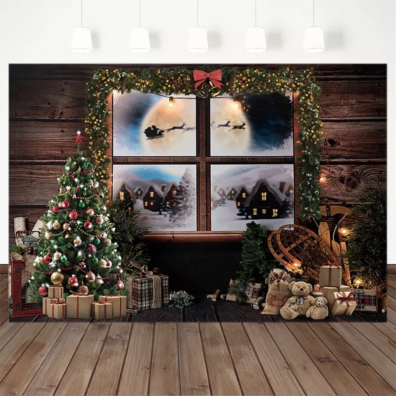 Xmas Photography Background Christmas Tree Window Photo Backdrop Studio Portrait Background For Photo Studio Newborn Baby