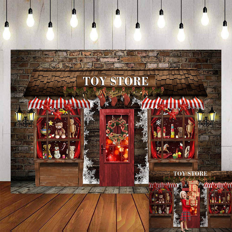 Photography Background Winter Christmas Toy Shop Display Window Glitter Kid Holiday Portrait Backdrop Photo Studio Prop