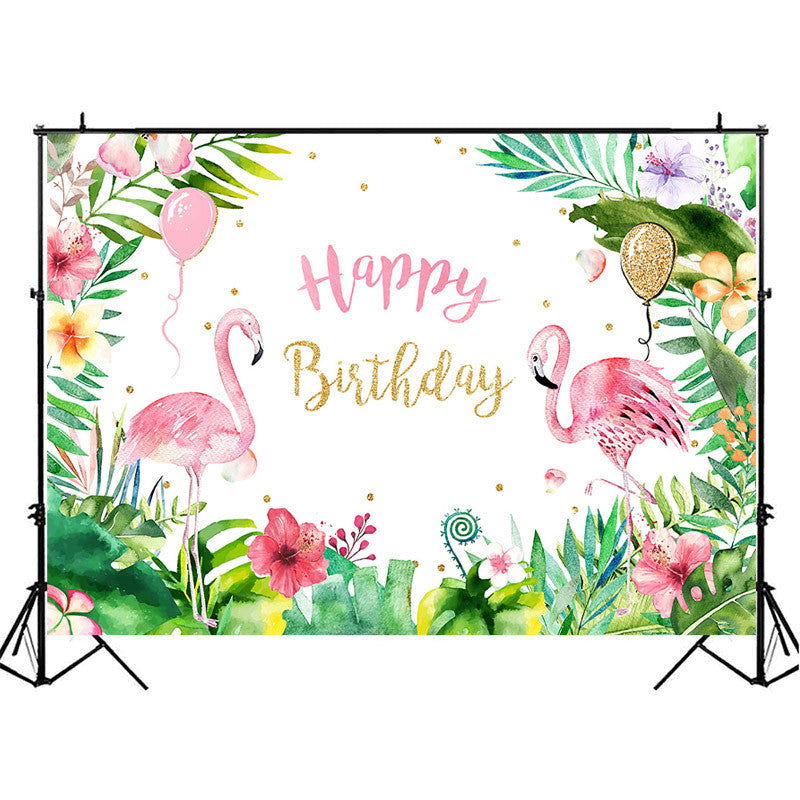 Arrière-plan de photographie florale hawaïenne tropicale, flamant rose, arrière-plan d'anniversaire, bannière de Table de gâteau pour fête prénatale, été