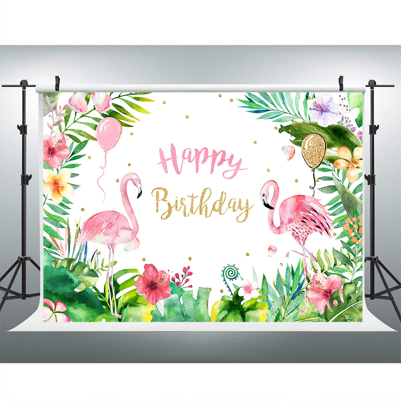 Pink Flamingo Birthday Backdrop Summer Tropical Hawaiian Floral Photography Background Flower Baby Shower Cake Table Banner