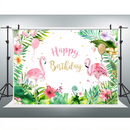 Fondo de cumpleaños de flamenco rosa, Fondo de fotografía Floral Hawaiano Tropical de verano, cartel de mesa para pastel de Baby Shower
