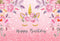 Toile de fond sur le thème de la licorne rose, fête d'anniversaire pour bébé, arrière-plan Photo Floral rose, bannière de Table à gâteau brillant à paillettes