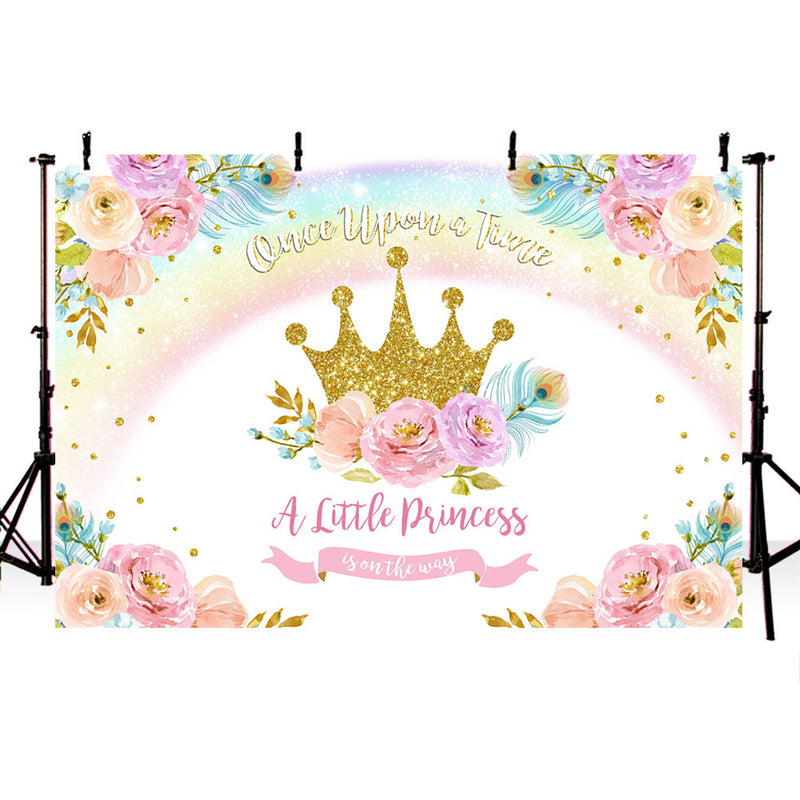 Princess backdrop for photography gold crown Rainbow backdrop for photo studio Floral backgrounds party decoration Princess prop