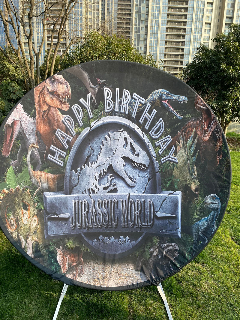 Personalize Jurassic Park World Dinosaur Round Backdrop Boy 1st Birthday Circle Background Table Banner Covers