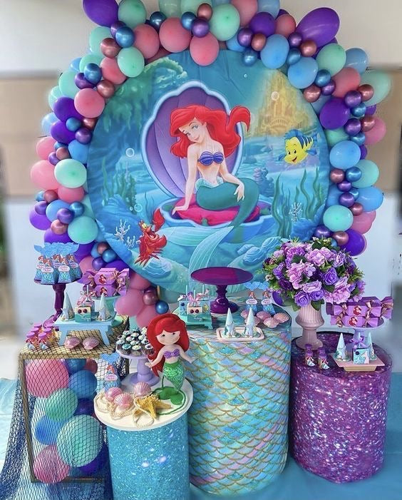 Customize Round Backdrops Cover Fish Under the Ocean Circle Background Girls Birthday 3pcs Cylinder Plinth Covers Decorations