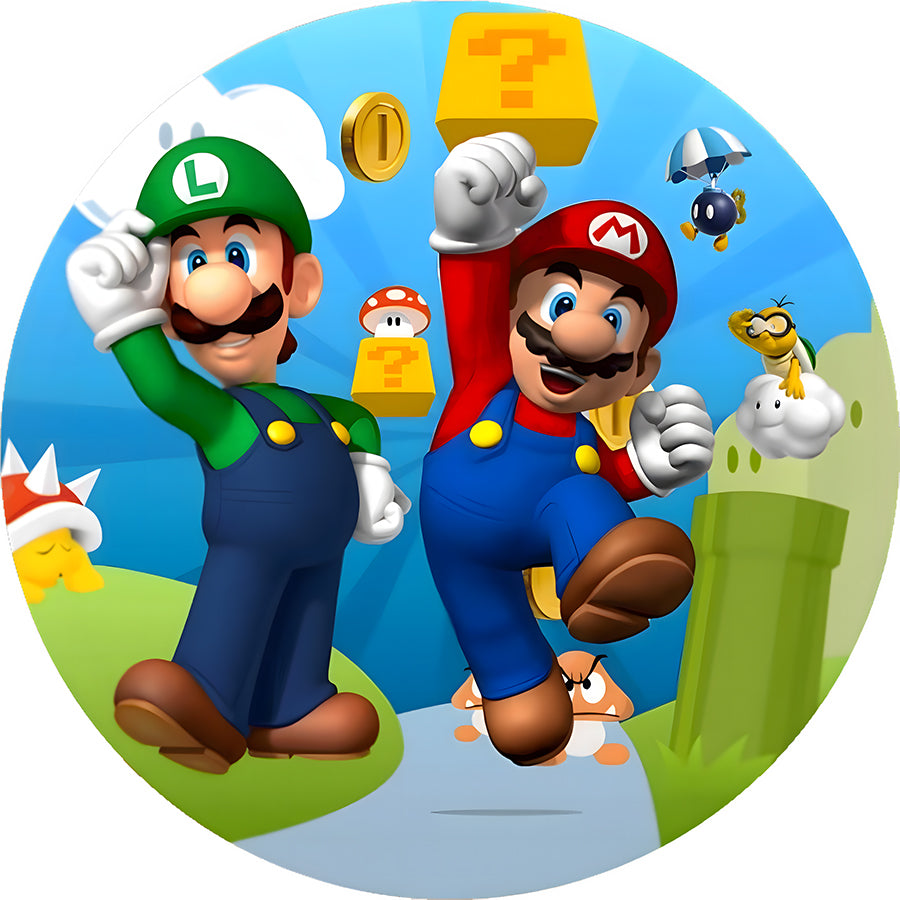 Super Mario Round Backdrop Mario Bros Birthday Circle Background Cylin ...