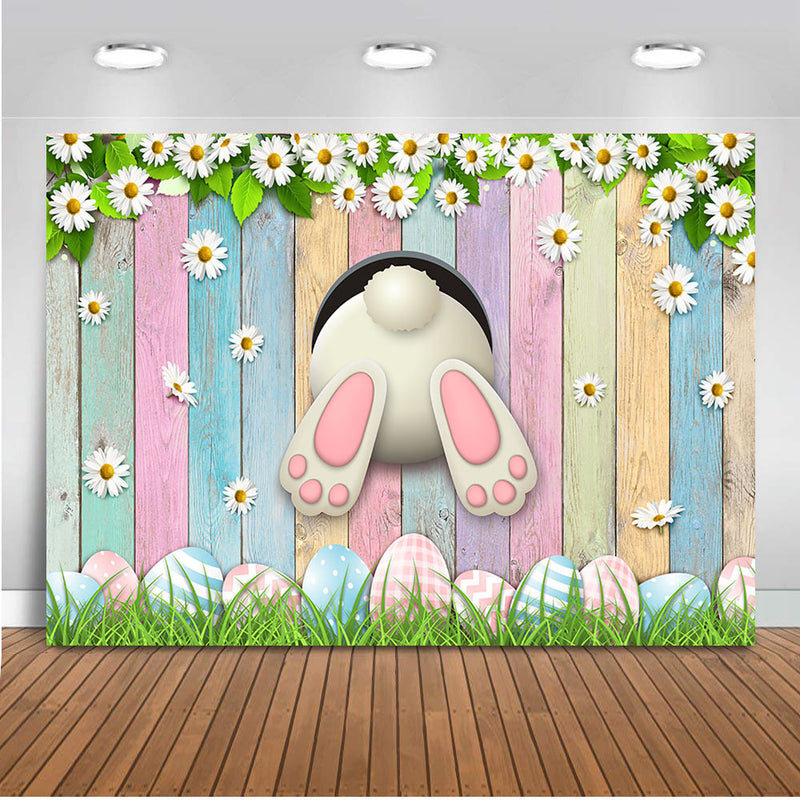 Rabbit backdrop wood floor Easter egg spring background for photography studio Flower Some bunny photo background video vinyl