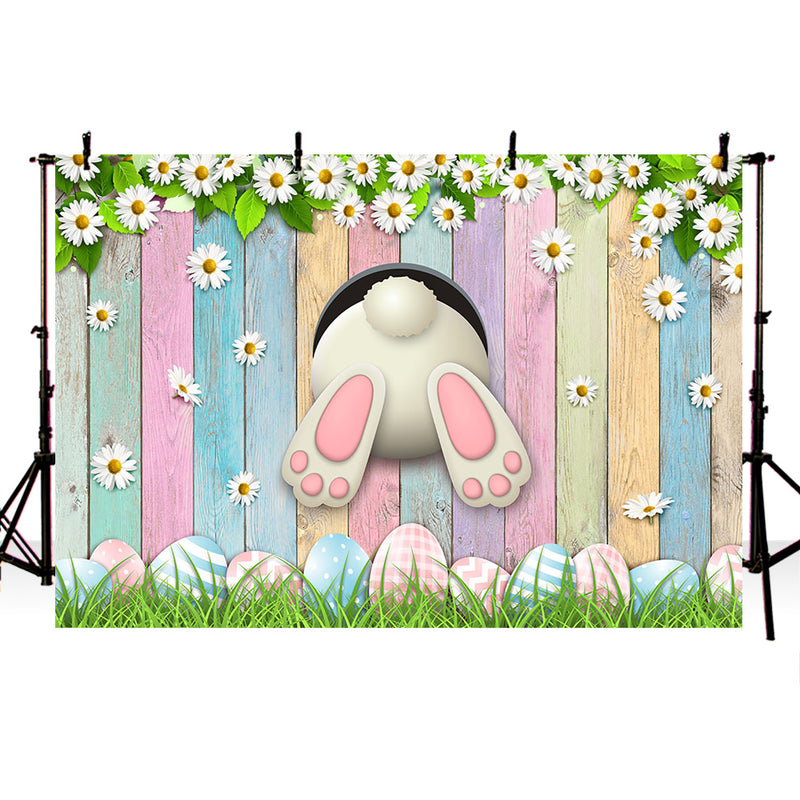 Rabbit backdrop wood floor Easter egg spring background for photography studio Flower Some bunny photo background video vinyl