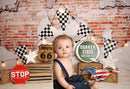 Fondo de fotografía de coche de carreras, cartel de pared de ladrillo Vintage, fiesta de cumpleaños para Baby Shower, estudio fotográfico, sesión fotográfica 