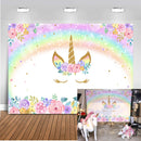 Fondo de unicornio arcoíris, foto de cumpleaños de unicornio dorado, burbuja brillante, Fondo de fotografía Floral de arco iris Pastel