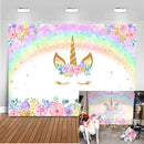 Rainbow Unicorn Backdrop Gold Birthday Photo Backdrop Glitter Bubble Pastel Rainbow Floral Photography Background