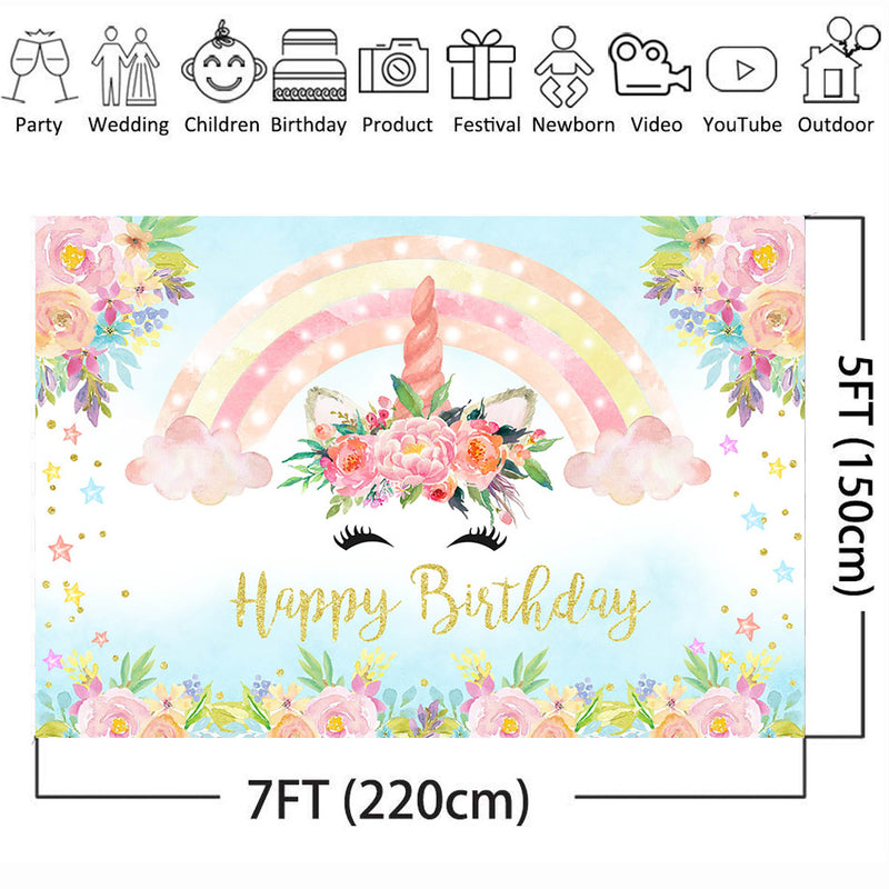 Rainbow newborn flower unicorn baby shower backdrop for photography pink clouds background for photo studio kids floral backdrop