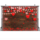 Red Love Hearts Photo Backdrop Valentine's Day Wedding Portrait Photography Rose Gold Dots Brown Rustic Wood Background Studio