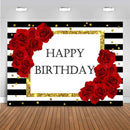 Arrière-plan à rayures noires et blanches, Rose rouge, pour photographie, décoration de fête d'anniversaire, bannière de Table à gâteau