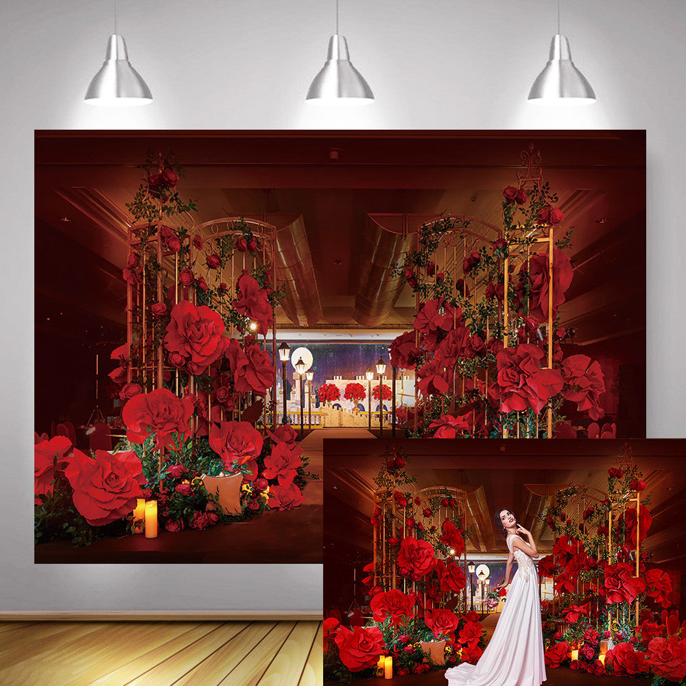 Red Rose Wedding Photography Backdrop Bridal Shower Party Background Photocall Photo Props Studio Valentine's Day Backdrops