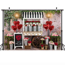 Rose Flowers cart Photography Backdrop Valentine's Day Kids Birthday Portrait Stand Background Wild Rose Flower Shop Photocall