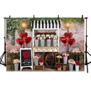 Fondo de fotografía de carro de flores rosas, Fondo de retrato de cumpleaños para niños, Día de San Valentín, tienda de flores de rosas salvajes, sesión fotográfica