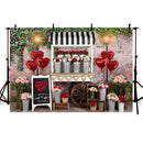 Rose Flowers cart Photography Backdrop Valentine's Day Kids Birthday Portrait Stand Background Wild Rose Flower Shop Photocall