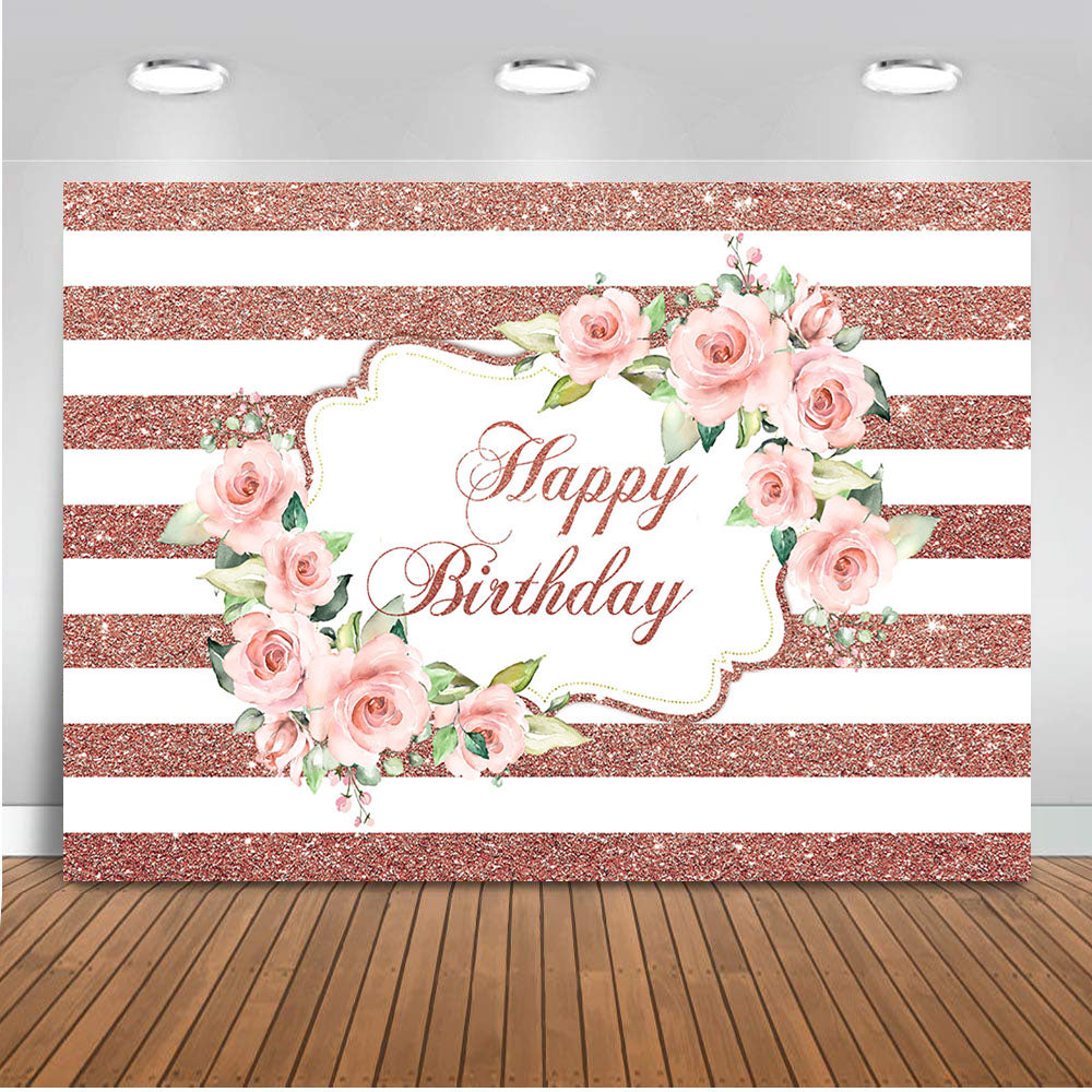 Rose Gold Birthday backdrop for photography Happy Birthday Pink Rose Flower background for photo studio girl party Photographic