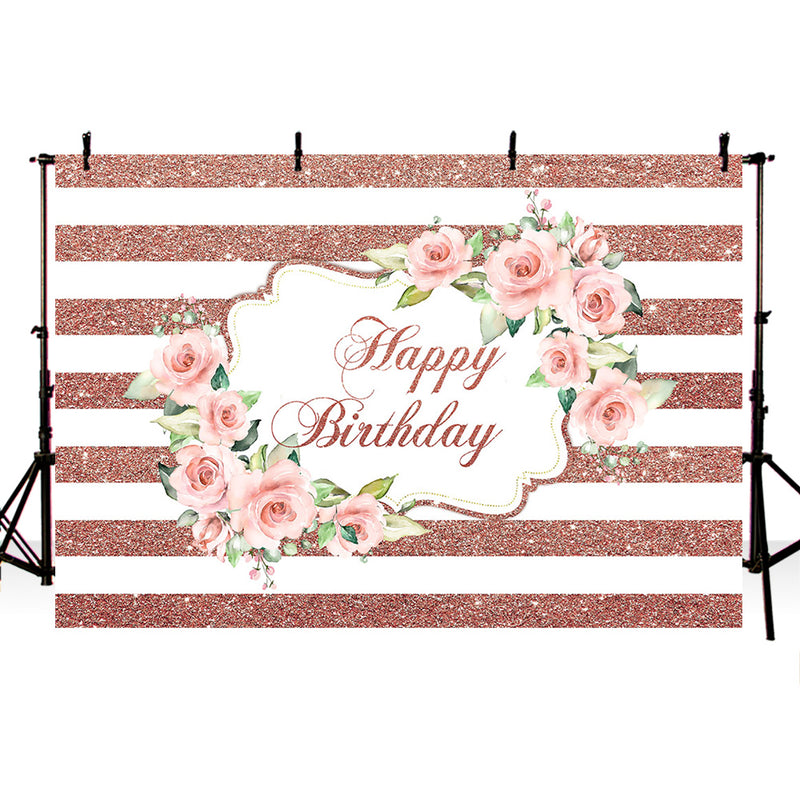 Rose Gold Birthday backdrop for photography Happy Birthday Pink Rose Flower background for photo studio girl party Photographic