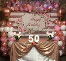 Fondo de cumpleaños de oro rosa para fotografía, fondo de flor rosa de feliz cumpleaños para estudio fotográfico, fiesta fotográfica de niña