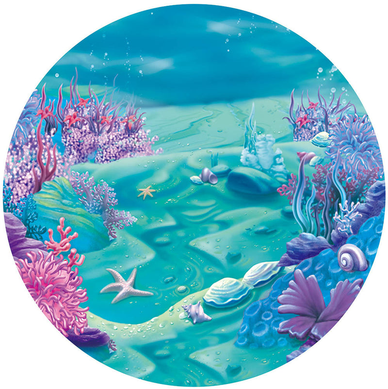 Toile de fond ronde en forme de sirène pour gâteau d'anniversaire, sous la mer, écailles de poisson arc-en-ciel, décorations circulaires pour fête d'anniversaire pour bébé 