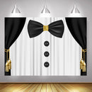 Royal Boy Baby Shower Backdrop for Photography Newborn Birthday Party Background Black Curtain Tie Gold Sliver Decor Photo