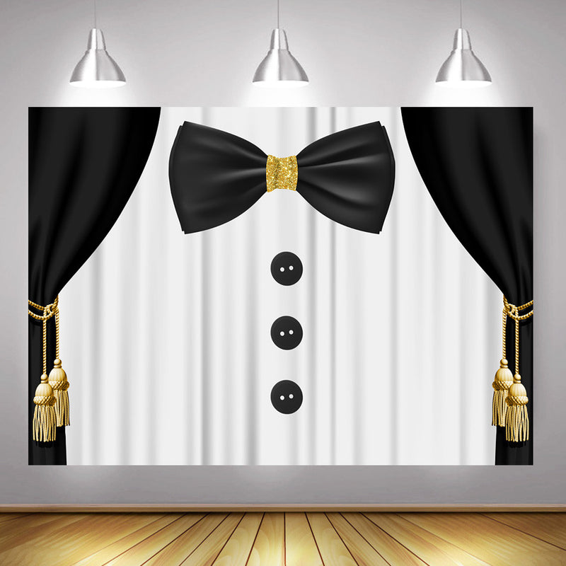 Royal Boy Baby Shower Backdrop for Photography Newborn Birthday Party Background Black Curtain Tie Gold Sliver Decor Photo