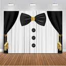 Royal Boy Baby Shower Backdrop for Photography Newborn Birthday Party Background Black Curtain Tie Gold Sliver Decor Photo