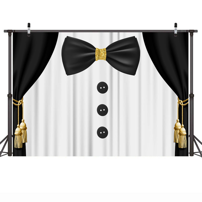 Royal Boy Baby Shower Backdrop for Photography Newborn Birthday Party Background Black Curtain Tie Gold Sliver Decor Photo