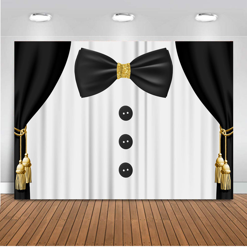 Royal Boy Baby Shower Backdrop for Photography Newborn Birthday Party Background Black Curtain Tie Gold Sliver Decor Photo