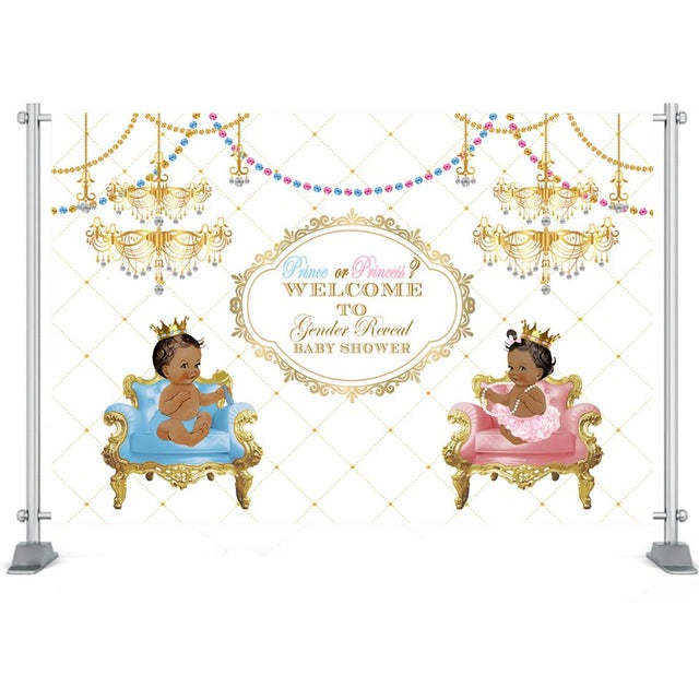 Custom Name Royal Gender Reveal Baby Shower Backdrop Prince or Princess Background Boy or Girl Baby Shower Gender Reveal Party Decor
