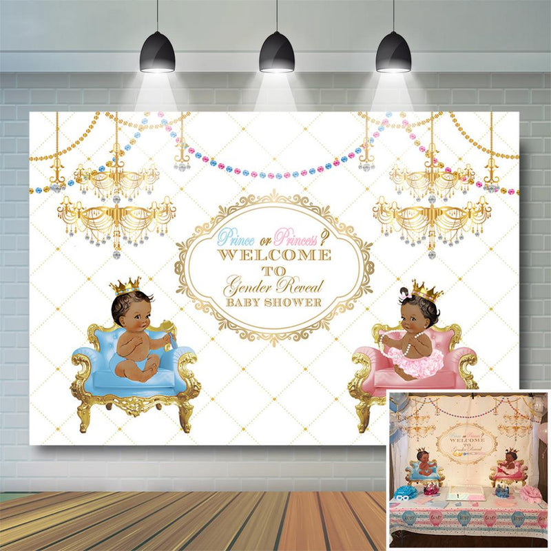 Nombre personalizado Royal Gender Reveal Baby Shower Telón de fondo Príncipe o Princesa Fondo Niño o Niña Baby Shower Género Reveal Decoración de fiesta