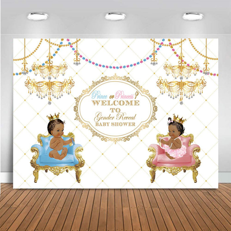 Custom Name Royal Gender Reveal Baby Shower Backdrop Prince or Princess Background Boy or Girl Baby Shower Gender Reveal Party Decor