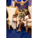 Toile de fond bleu Royal pour fête prénatale, arrière-plan pour Photo de bienvenue du petit Prince, cadeaux et couronne dorée pour baptême, 7x5 pieds