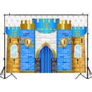 Fondo de fotografía de 1er cumpleaños del Castillo Azul del príncipe real, decoración para fiesta de bienvenida de bebé, telón de fondo