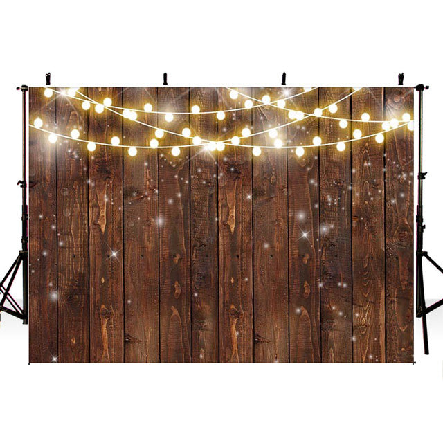 Rustic Wood Photography Backdrop Shinning Lights Vintage Wooden Backdrops Wedding Birthday Baby Shower Bridal Shower Background