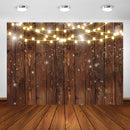 Rustic Wood Photography Backdrop Shinning Lights Vintage Wooden Backdrops Wedding Birthday Baby Shower Bridal Shower Background