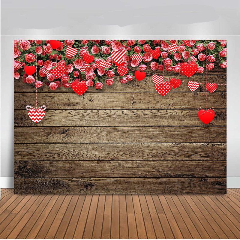Rustic wood floor valentine's day backdrop for photography studio love heart month's day photo background studio rose flowers