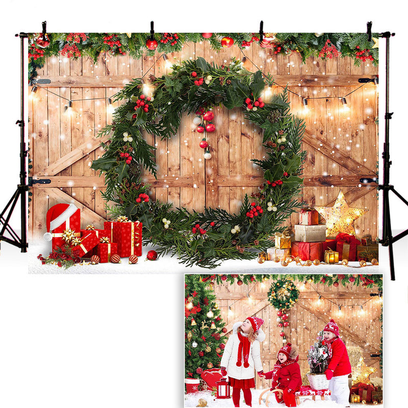 Rutic Wood Christmas Tree Backdrop for Photography Children Kids Portrait Background for Photo Studio Decoration