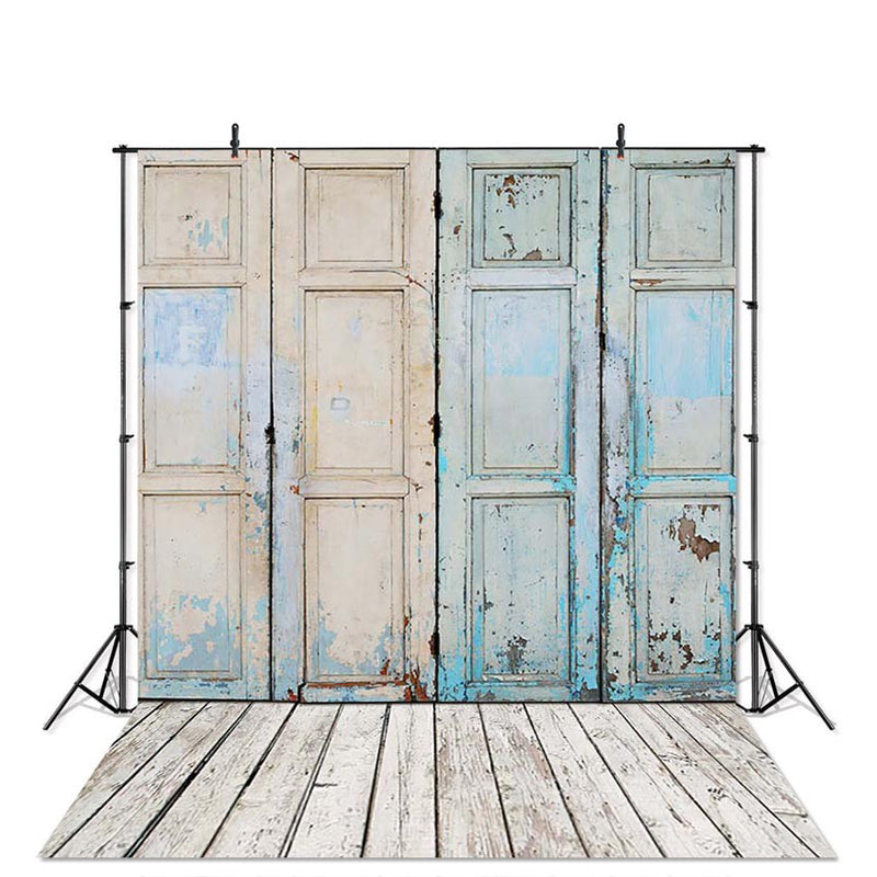 Vintage Door Photography Backdrops Light Blue Wooden Board Floor Photo Background for Photo Studio Photographic Props