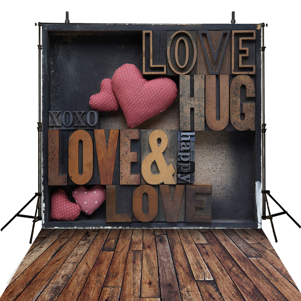 Valentine Party Photography Backdrops Large Wood Floor Photo Props Pink Love Heart Valentine's Day Background Photo Studio