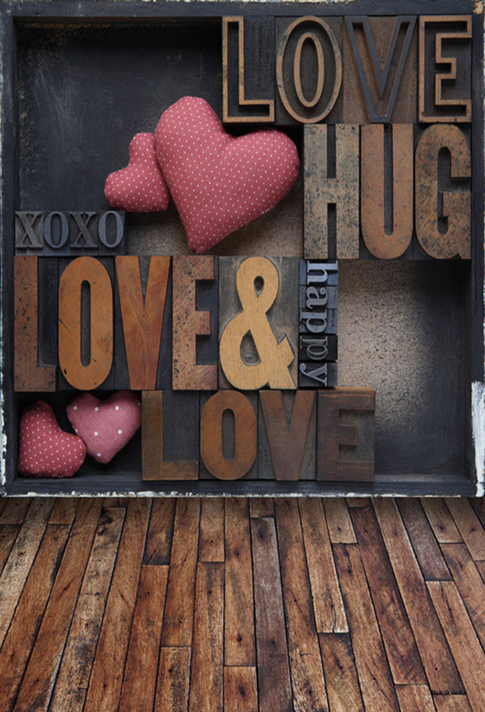 Valentine Party Photography Backdrops Large Wood Floor Photo Props Pink Love Heart Valentine's Day Background Photo Studio