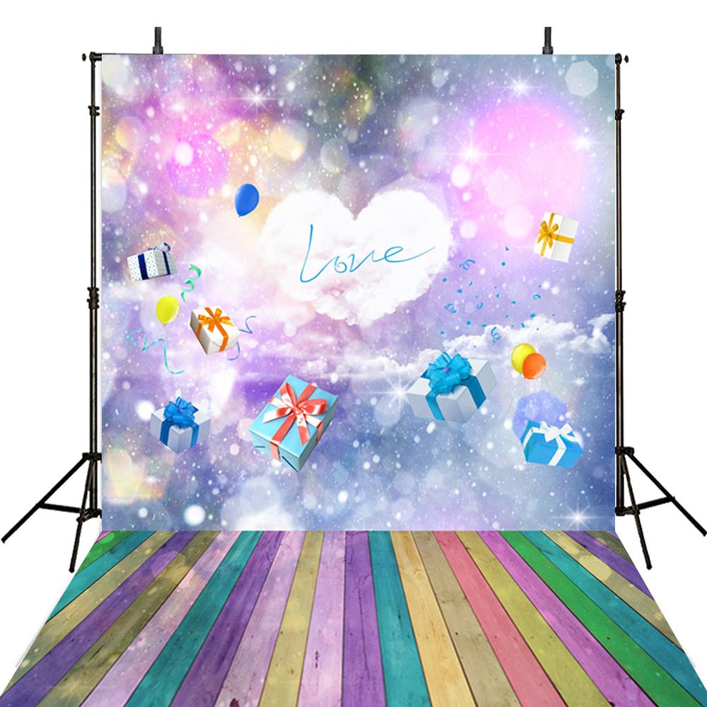 Valentine Party Photography Backdrops Colorful Wood Floor Photo Props Bokeh Sweetheart Valentine's Day Background Photo Studio