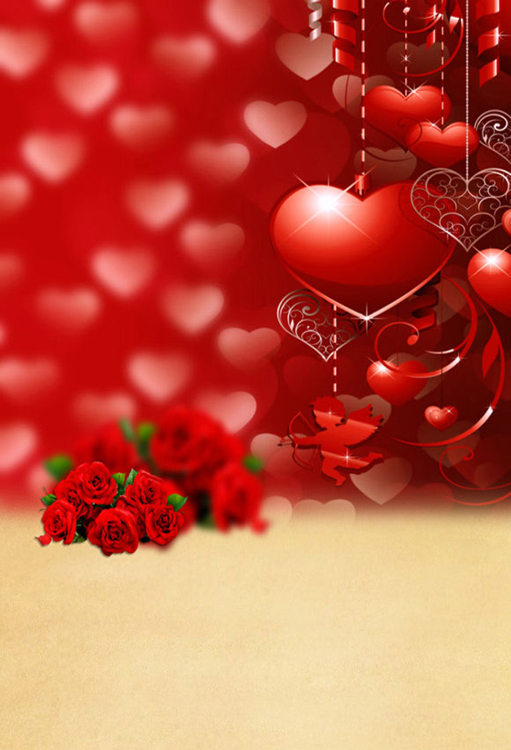 Valentine Party Photography Backdrops Red Rose Flowers Photo Props Bokeh Love Heart Valentine's Day Background Photo Studio